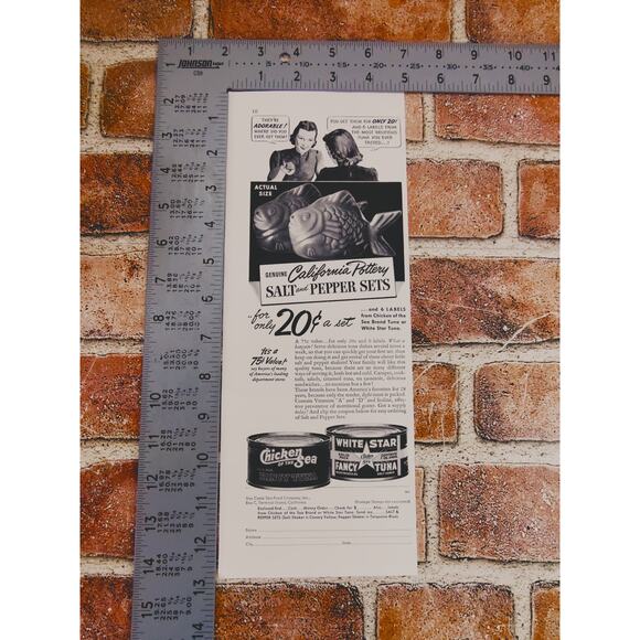 1940 Chicken of Sea Tuna‎ Salt & Pepper Kitchen Collectible Nostalgic Print Ad - Picture 4 of 11